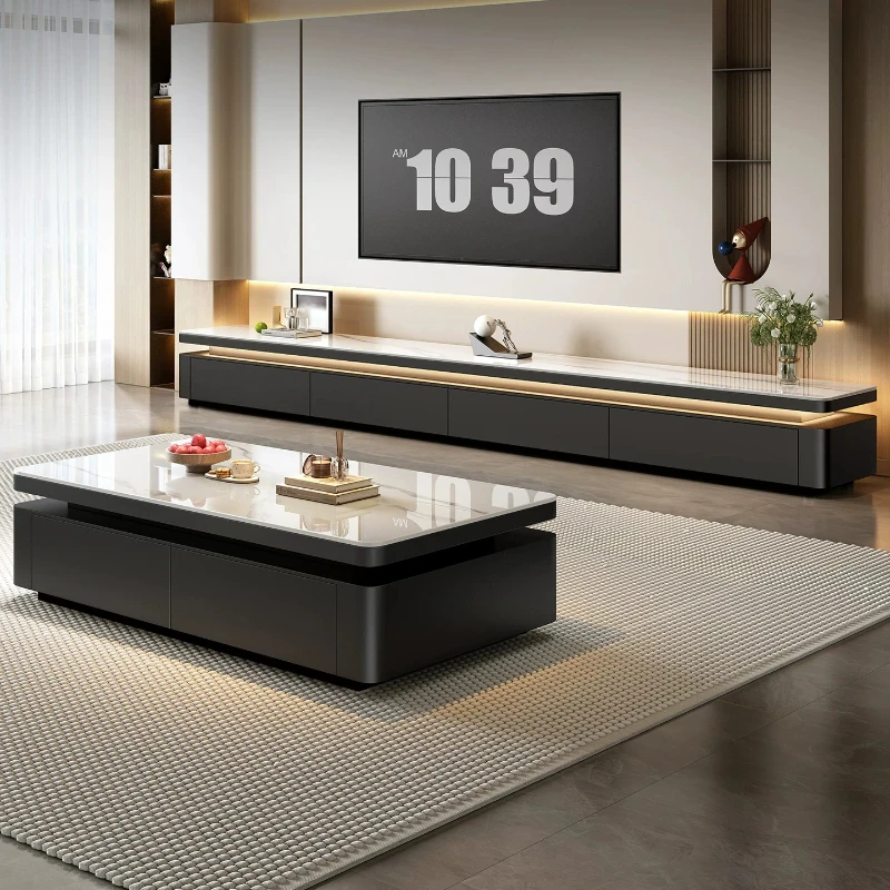 Modern Light Luxury High-end Rock Slab Solid Wood TV Cabinet Stands Living Room Home Floor Tv Stand Coffee Table Home Furniture