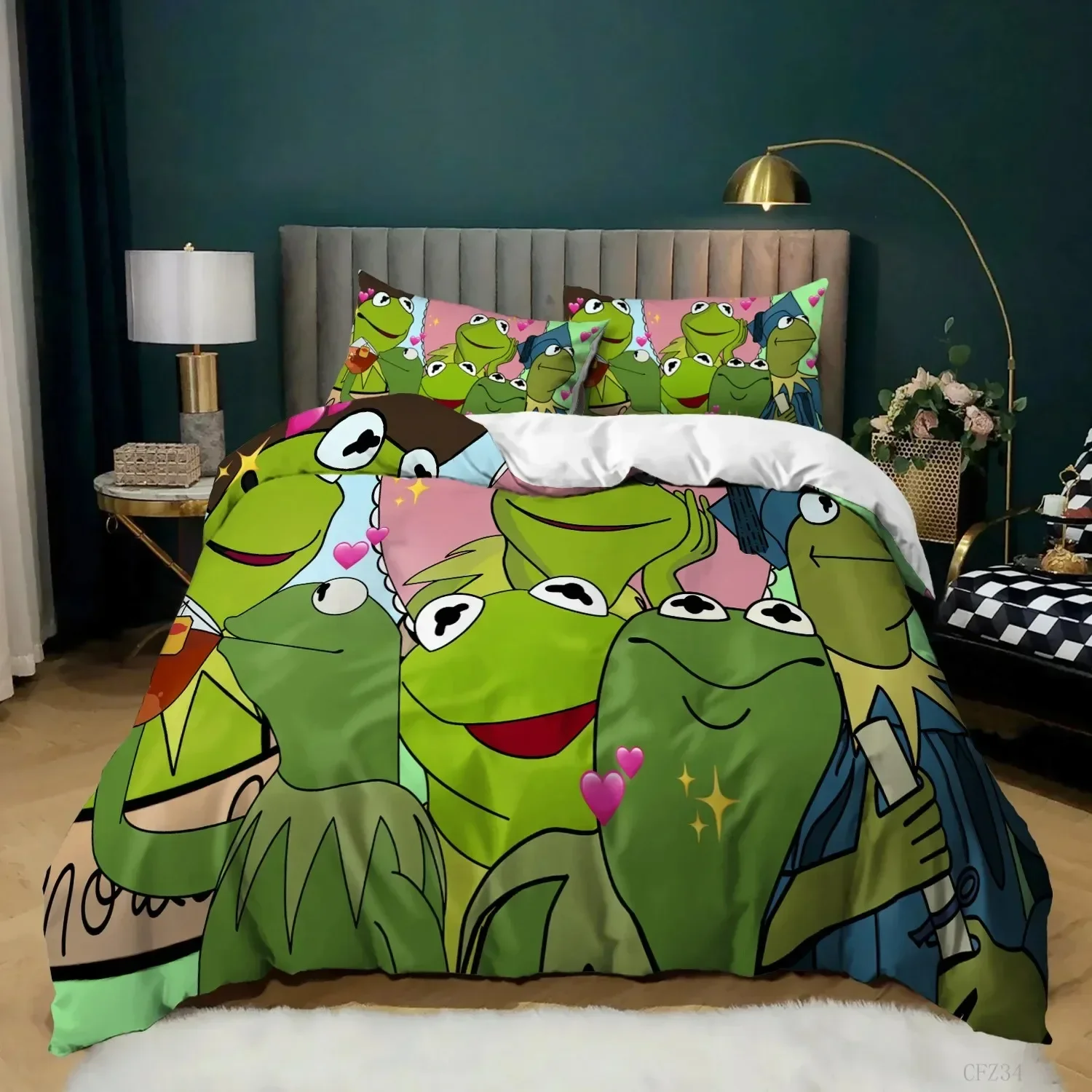 

Top Frog Duvet Cover Set King Size Funny Frog Tropical Amphibian Bedding Set 3D Tropical Nature Animal Polyester Quilt Cover