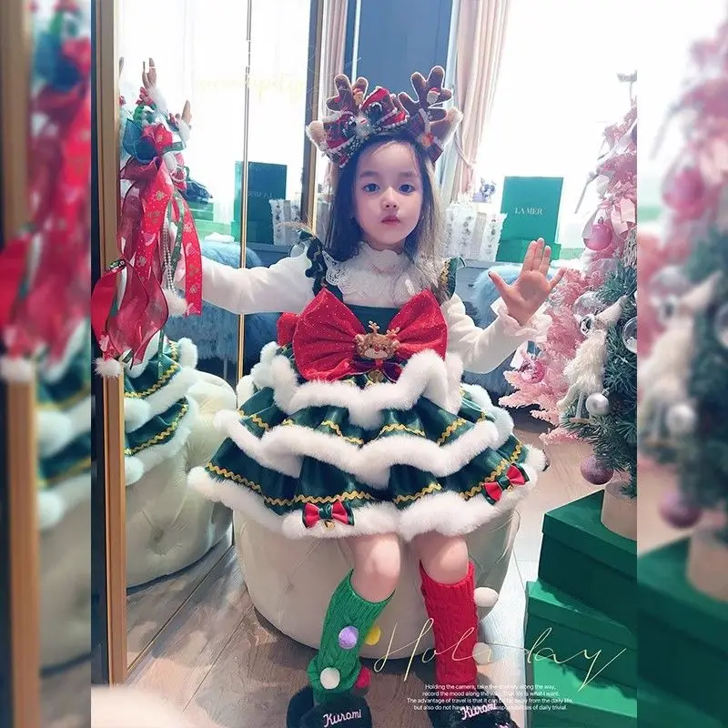 Fluffy Trailing Flower Party Girls Dresses Christmas Costume Elegant Wedding Bridesmaids Birthday Princess Dress Girl Prom Gown