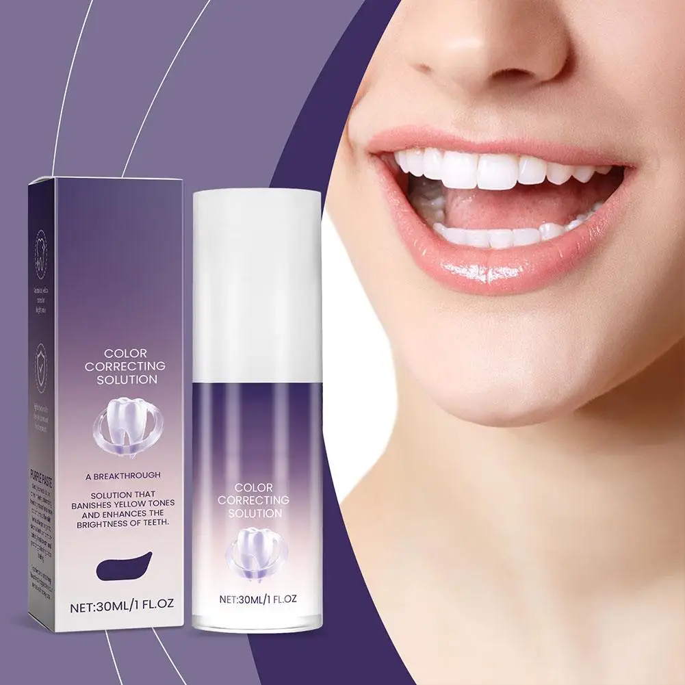 Teeth Whitening Purple Toothpaste Remove Teeth Breath Brightening Whitening Essence Corrector Care Stain Color Free 30ml Or X4D3