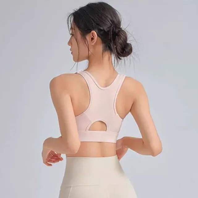 Women's High Impact Sports Bra with Front Zipper Built-in Fixed Cups Shockproof Push Up for Running Training Yoga