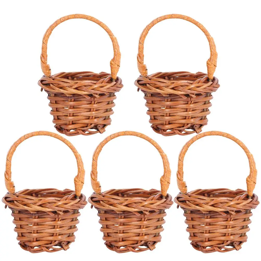 

5Pcs Miniature Baskets ABS Small Craft Woven Rattan Tiny Home Decor Photo Prop Kids Toy Storage Basket
