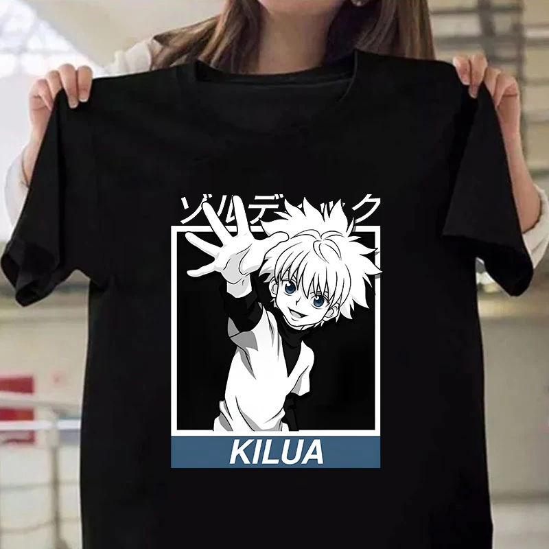 

New Killua Zoldyck Graphic Print T-shirt Women Men Anime Round Neck Loose Tee Shirt Streetwear Casual Harajuku T-shirt