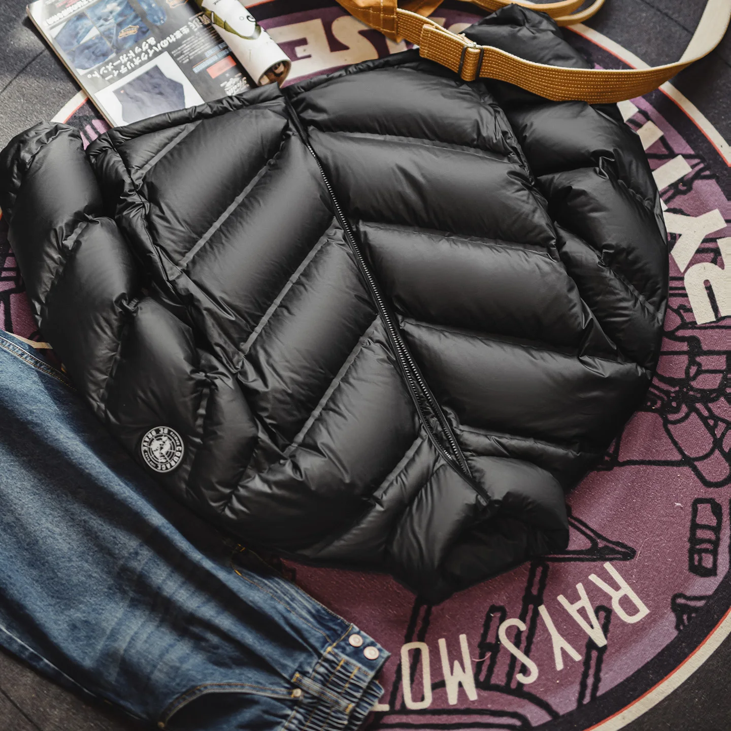 سترة Maden للرجال 90% من ريش البط الأبيض باللون الأسود وياقة واقفة وسترة منتفخة قصيرة مبطنة معطف حراري لملابس الشارع الشتوية #4