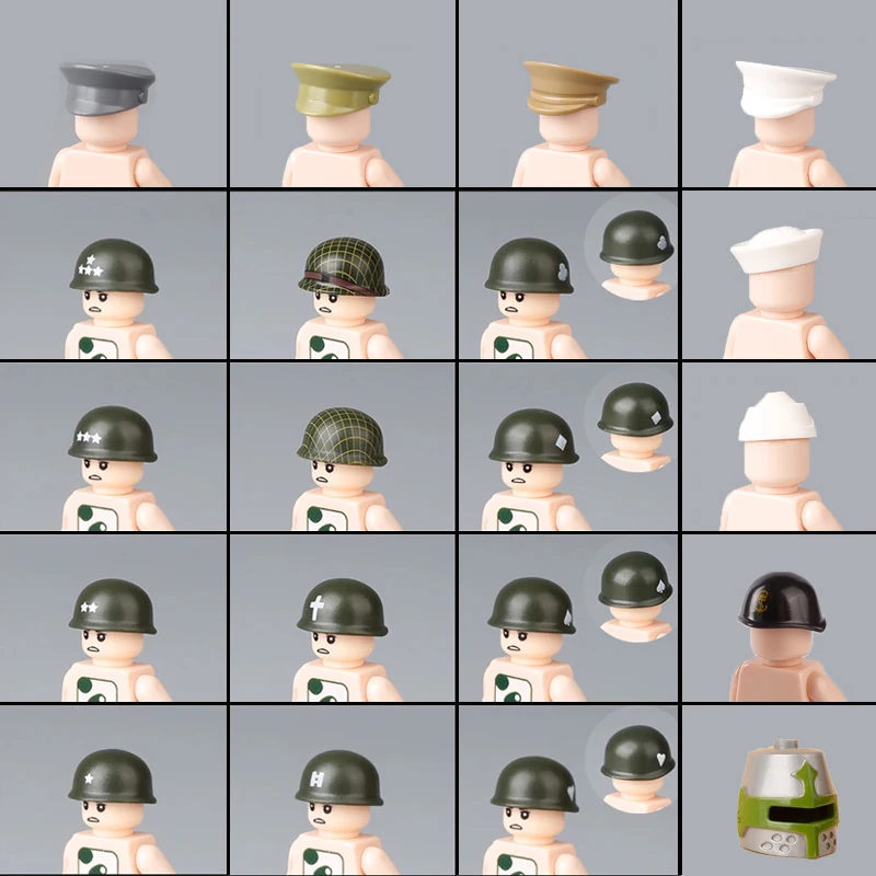 MOC City Hat Building Blocks WW2 US Army Military Soldier Figures Helmet Headwear Cap Weapons Officer Accessories Bricks Toy Boy