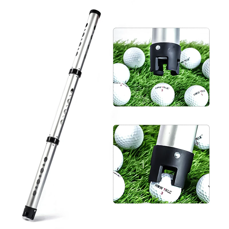 HOW TRUE Silver Aluminum 3 Section Golf Ball Retriever 102cm Holds Up To 25 Golf Balls Golf Ball Pick Up With Black Bag