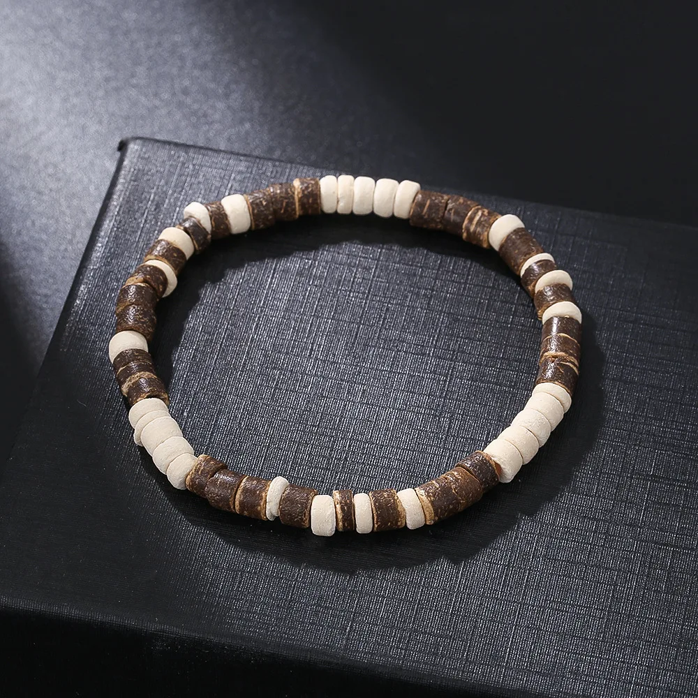 Böhmisches Armband aus Kokosnussschalen und Holzchips für Männer, Retro Handgefertigter Perlenschmuck, Modische Accessoires, Geschenke – Detail 7