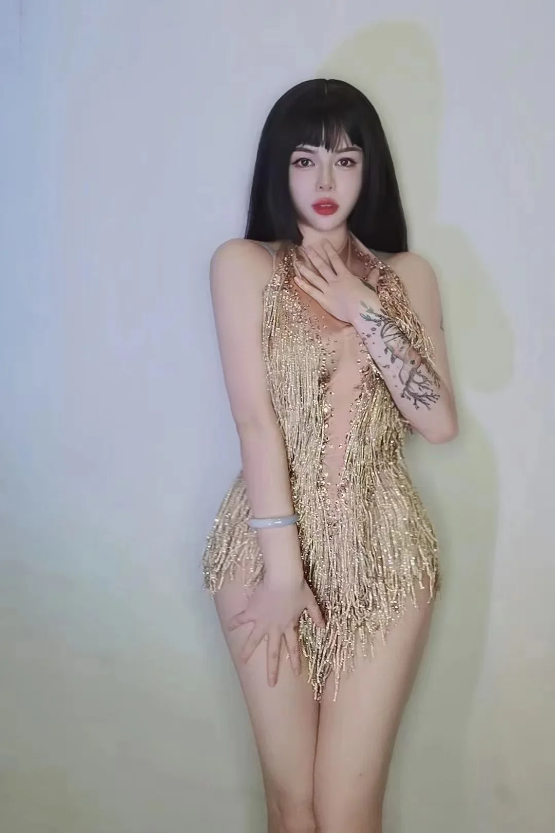 

Women Rhinestones Sexy Halter Tassel Nightclub DJ Bodysuits For Pole Prom Stage Singer Costumes Bar Wears