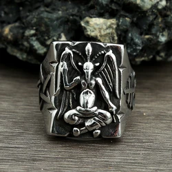 Gothic Seal of Satan Pentagram Sigil Statement Rings for Men Women Stainless Steel Satanic Ring Fashion Punk Biker Jewelry Gift