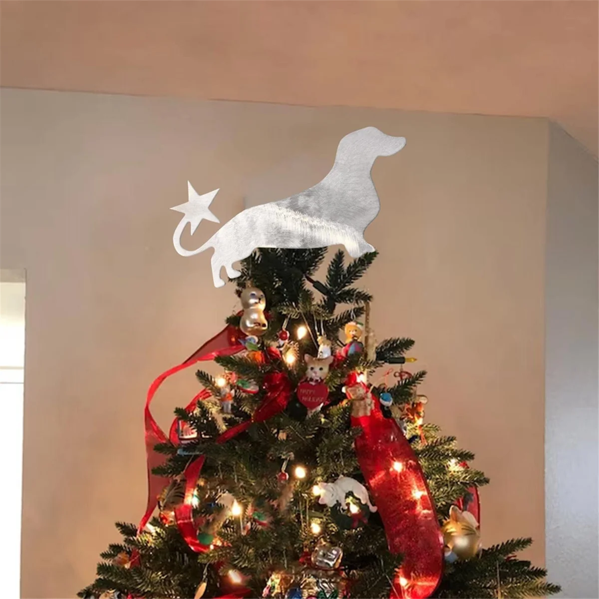 Pet Christmas Tree Topper Decoration Christmas Tree Topper with Star Event Dress Dachshund Star