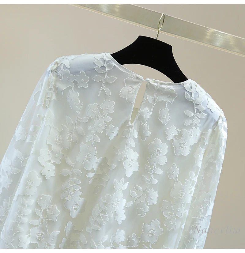 Perspective Blouse for Women Round Neck Long-sleeved Straight Pullover Shirt 2025 Spring Korean Heavy Industry Embroidery Top