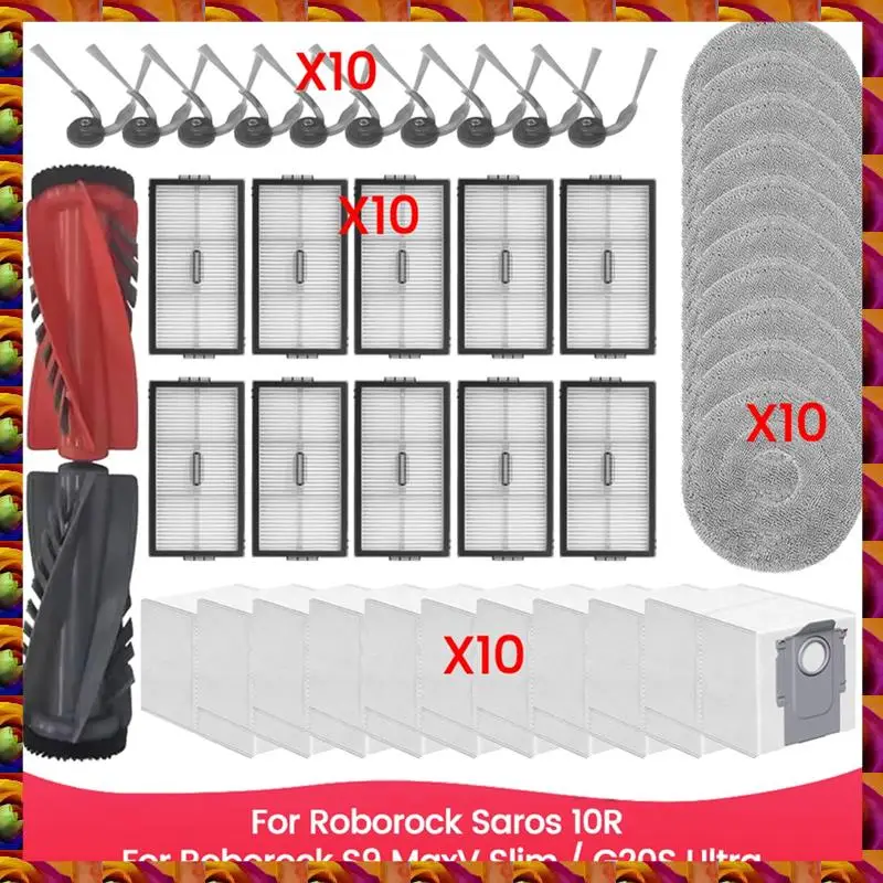 Aimee لـ Roborock Saros 10R / Roborock S9 Maxv Slim / G20S Ultra مجموعة ملحقات فرشاة فلتر Hepa ممسحة قماش كيس لجميع الغبار قطع غيار