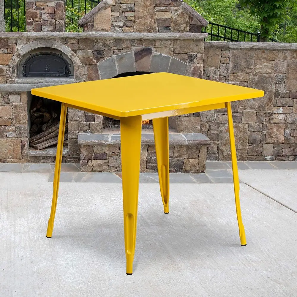 

31.5 Square Yellow Metal Outdoor-Use Table, Commercial Quality