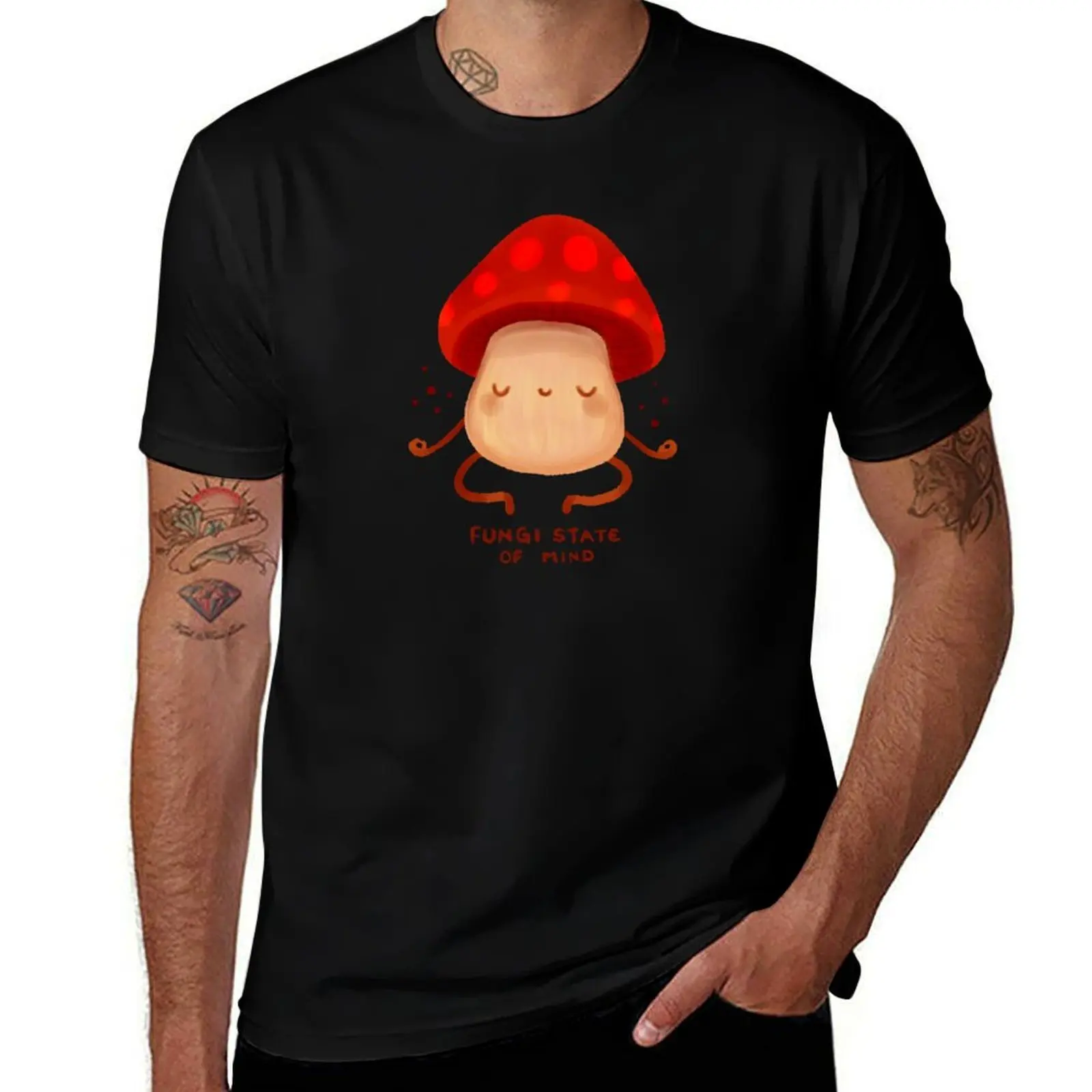 

Fungi State of Mind – Cute Meditating Mushroom Pun T-Shirt Clothing Luxury man vintage t shirt men
