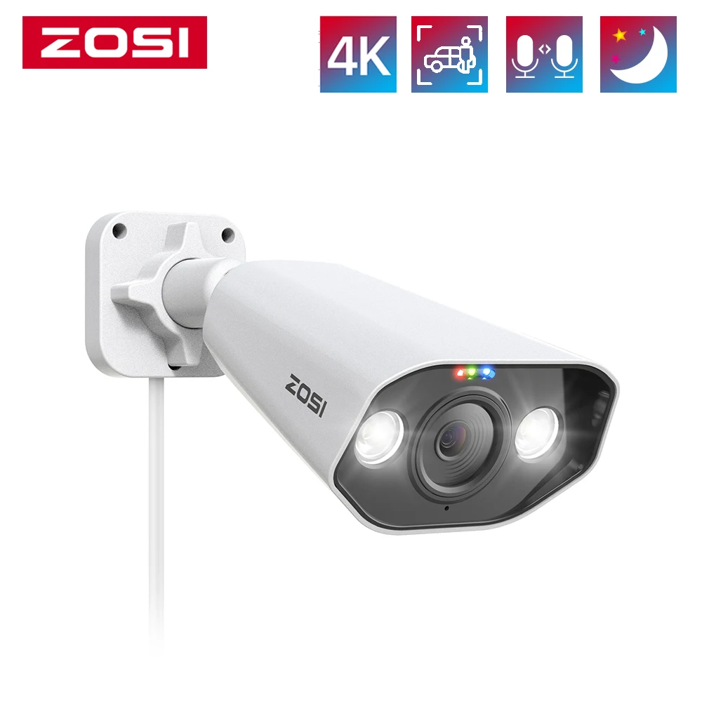 

ZOSI 4K IP Camera Add-on PoE Security Camera Two Way Audio 8MP Ultra HD Color Night Vision Home CCTV Video Surveillance Camera