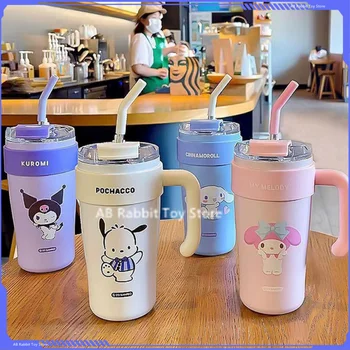 산리오 헬로 키티 보온병, 차가운 얼음, 쿠로미, 시나모롤, 대용량 빨대, 스테인리스 스틸 물병, 텀블러 컵, 860ml