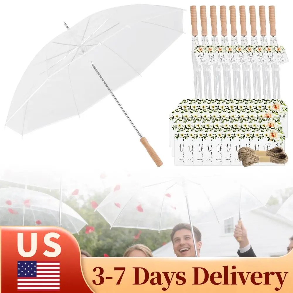 

50 прозрачных зонтов для свадьбы с бирками «Спасибо» и веревкой, набор прозрачных зонтов, сувениры для гостей на вечеринку, свадебные подарки