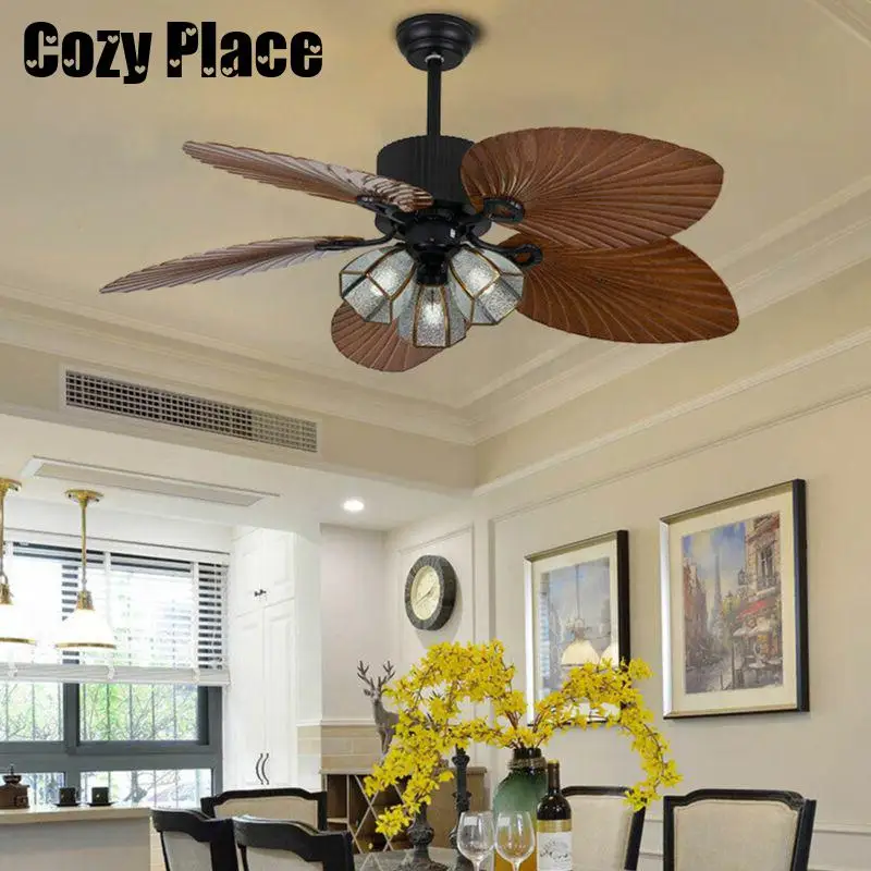 Tropical Ceiling Fan with Light LED Reversible Room Decor 52