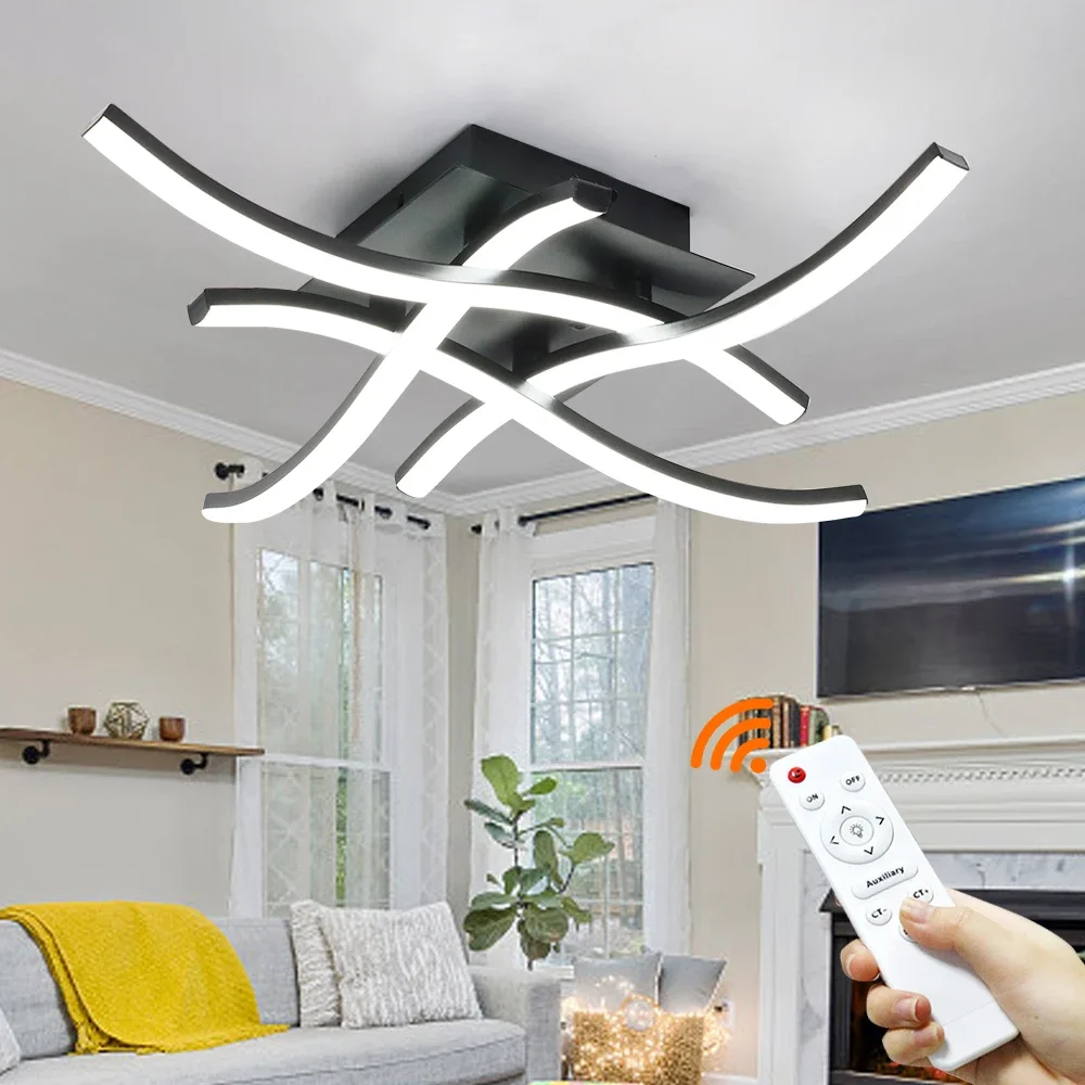 Black LED Four-fork Wave Ceiling Light Living Room Light Strip Bedroom Ceiling Light Simple Style for Home Lighting