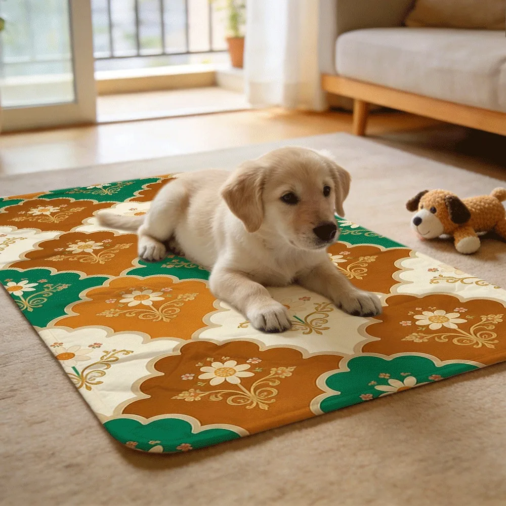 Trendy Vibrant Floral Scallop Design Washable Reusable Pet Underpads Gentle on Pet Paws