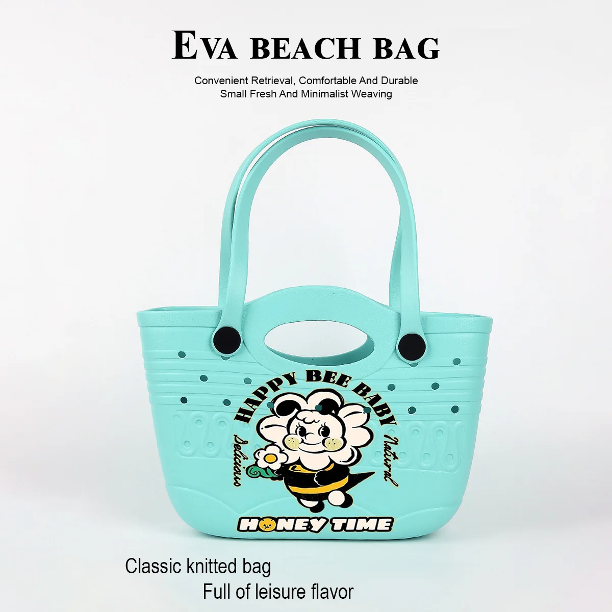 1 Fashionable Cartoon-Printed Eva Beach Bag, Waterproof and Durable, Suitable for Use at the Beach and Seaside, with a Large Capacity to Hold Items Such as Mobile Phones, Books, Swimsuits, Etc., Suitable for Travel, Vacation, Daily Shopping, and Commuting, and Is Versatile for All Seasons
