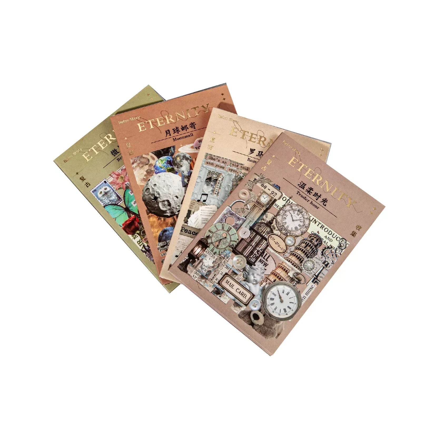 JIANWU 20 Sheets Vintage Collection Series Retro Material Decor PET Sticker Book Creative DIY Journal Collage Stationery