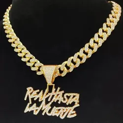 Hip Hop Letter Pendant Cuban Necklace For Women Men Shimmering Rhinestone Gold Silver Color Fashion Punk Style Party Jewelry