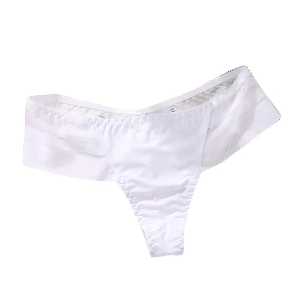 

Womens Sexy Thong Briefs Ice Silk Seamless T Back Underpants Low Waist Underwear Breathable Lace Panties Solid Color Lingerie