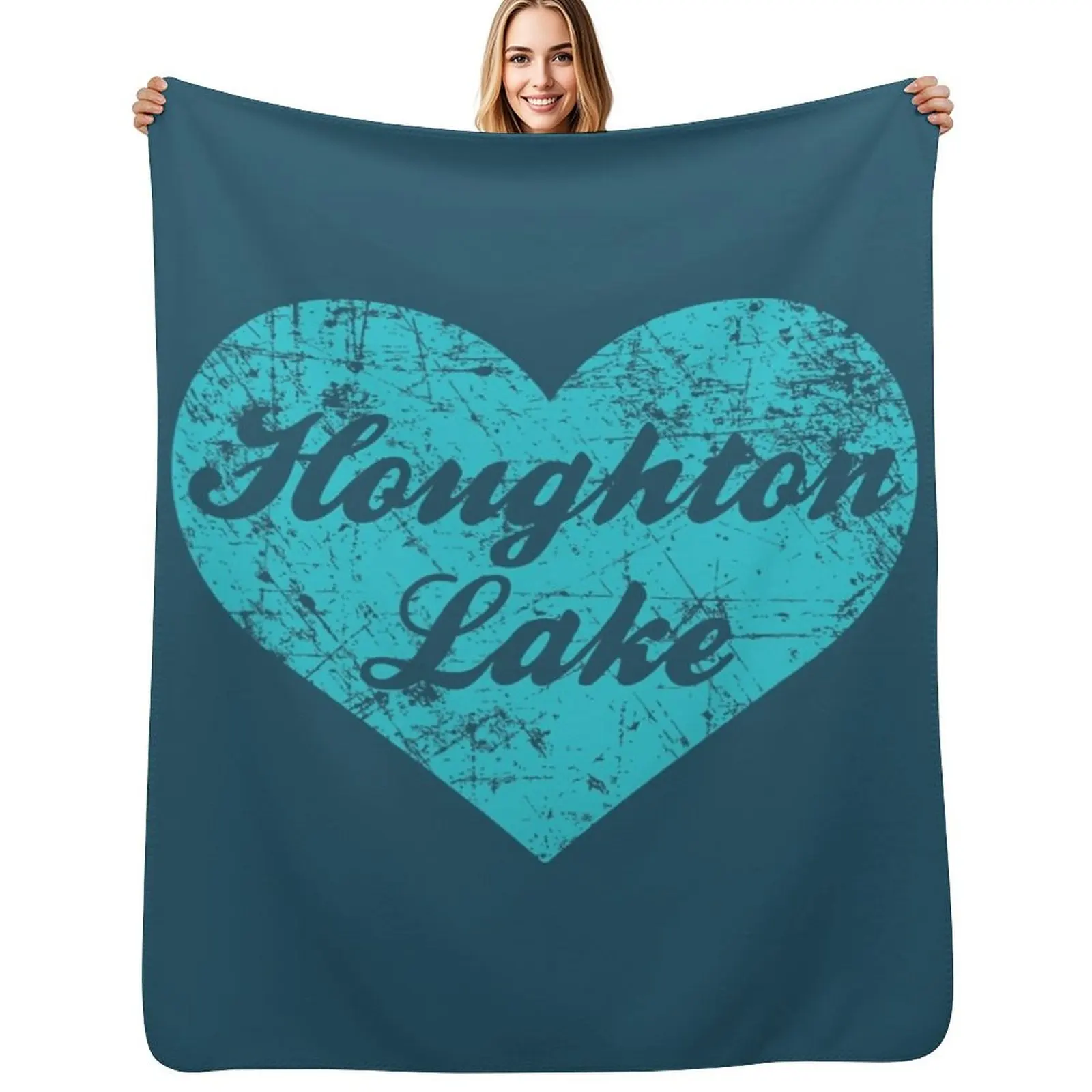 

I Love Houghton Lake Shirt, Michigan Camping Throw Blanket christmas decoration Soft Plaid funny gift Blanket