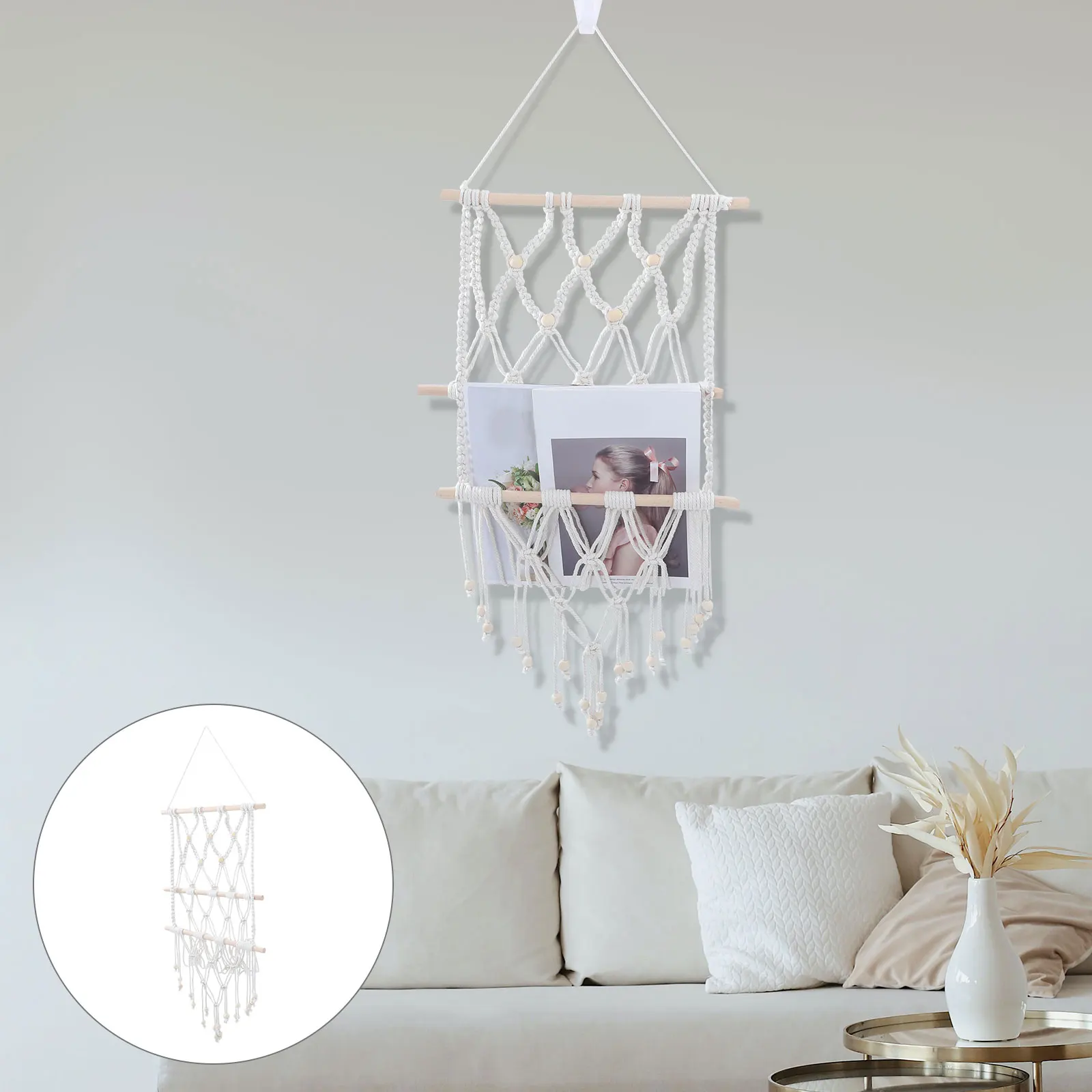 

Creative Cotton Rope Woven Wall Hanging Decorative Tassels Tapestry Macrame Bedroom Living Room Decor Wood Ornament