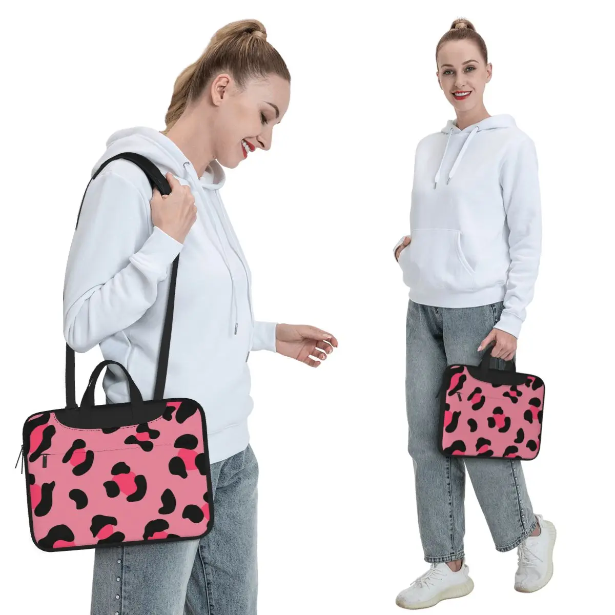 Leopard Pink Crossbody Laptop Bag Case Computer Bag 13 14 15.6 Inch Notebook Pouch for Macbook Pro Lenovo