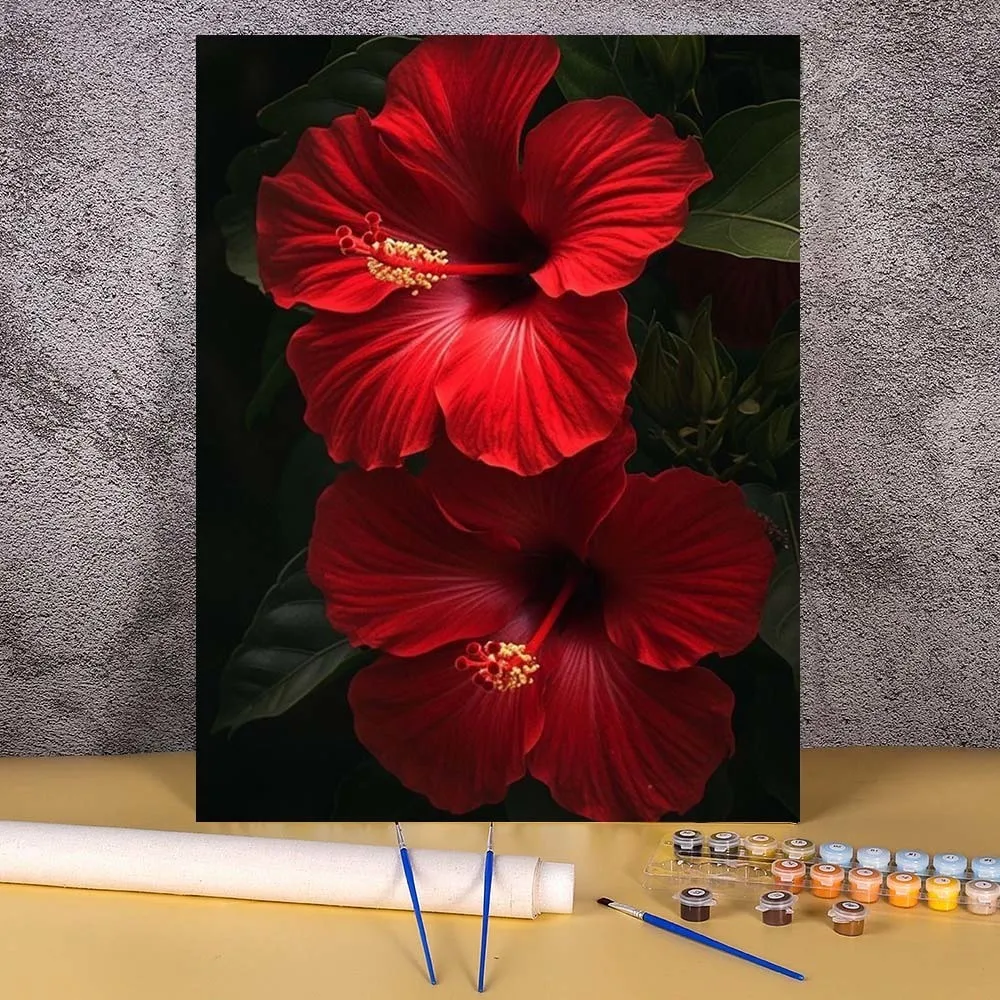 

Acrylic Painting By Numbers Canvas Red Flowers Diy Unframe Paint By Numbers Handpainted Diy Pictures Gift Home Wall Decoration