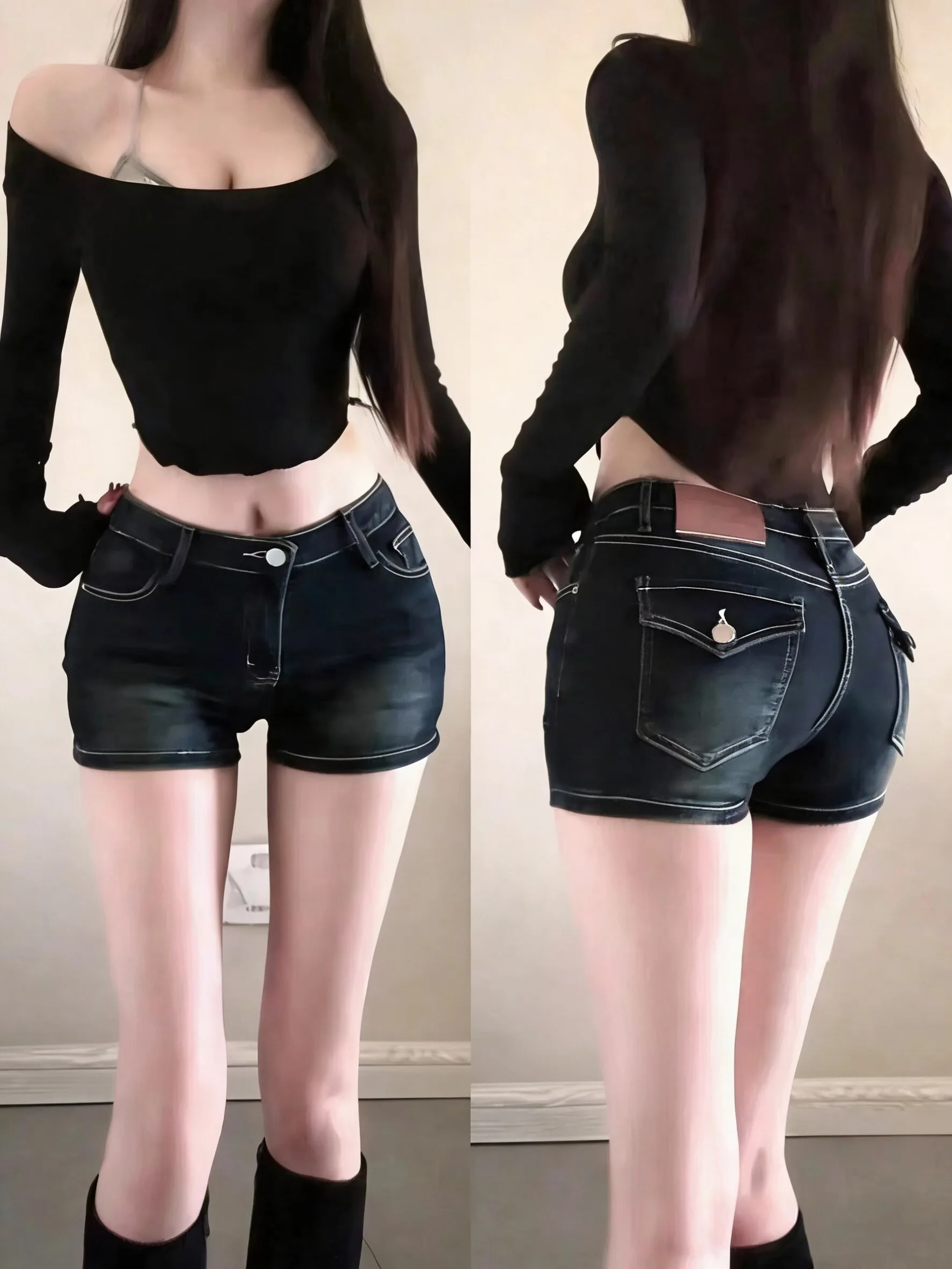Sexy Fitting Short Jeans Low Waist Cotton Stretch Denim Korean Style Tight Body Slimming High Hip Shorts Women's Spring Fashion