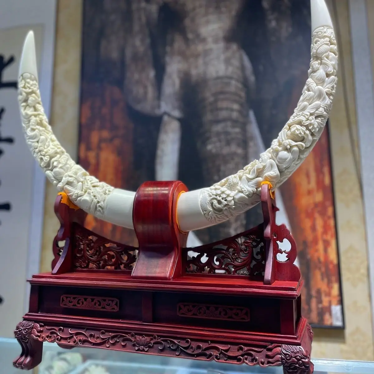 Imitation mammoth ivory carving eight immortals crossing the sea pendulum handicraft ornament home collection