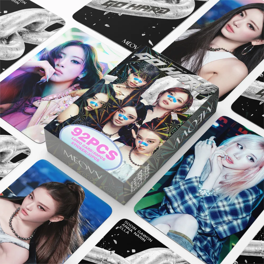 92Pcs/Set Idol MEOVV New Album GO HARD Lomo Cards Stickers Postcards Ella Gross Gawon Kim Sooin Anna Narin Fans Gifts Collection