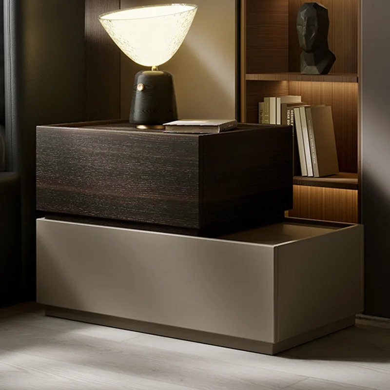 Installation-free minimalist bedroom bedside table creative storage locker smoked wood color building block combination bedside