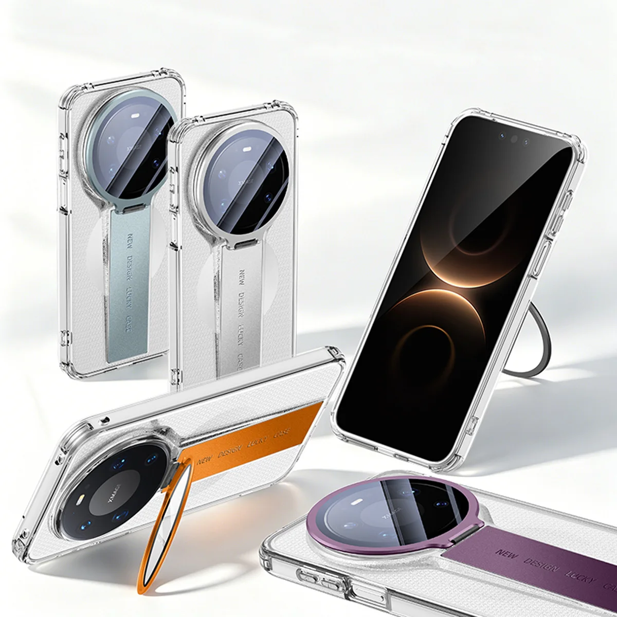 Shockproof Clear Lens Kickstand Phone Case For Huawei Mate 80 Pro Max, Slim Transparent Built-in Camera Protection Cover Conque