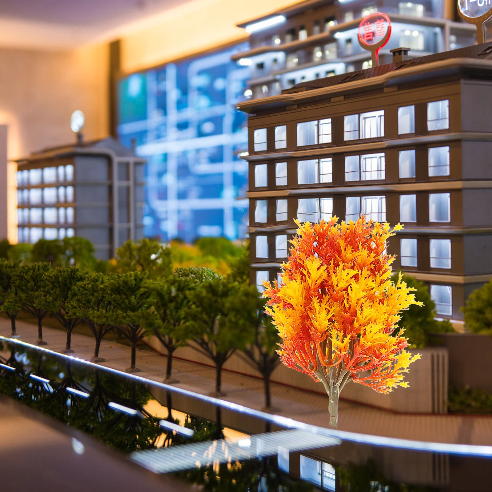 

4Pcs Plastic Maple Trees Set Orange Greenery Landscape Miniature Decoration 19cm 15cm 13cm 10cm DIY Scenery Layout Accessories