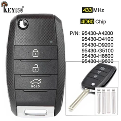 KEYECU 기아 스포티지 옵티마 리오 카렌스 스토닉용 원격 열쇠 고리, 434MHz 4D60 칩, 95430-D9200, 95430-H8600, 95430-A4200, 95430-D4100