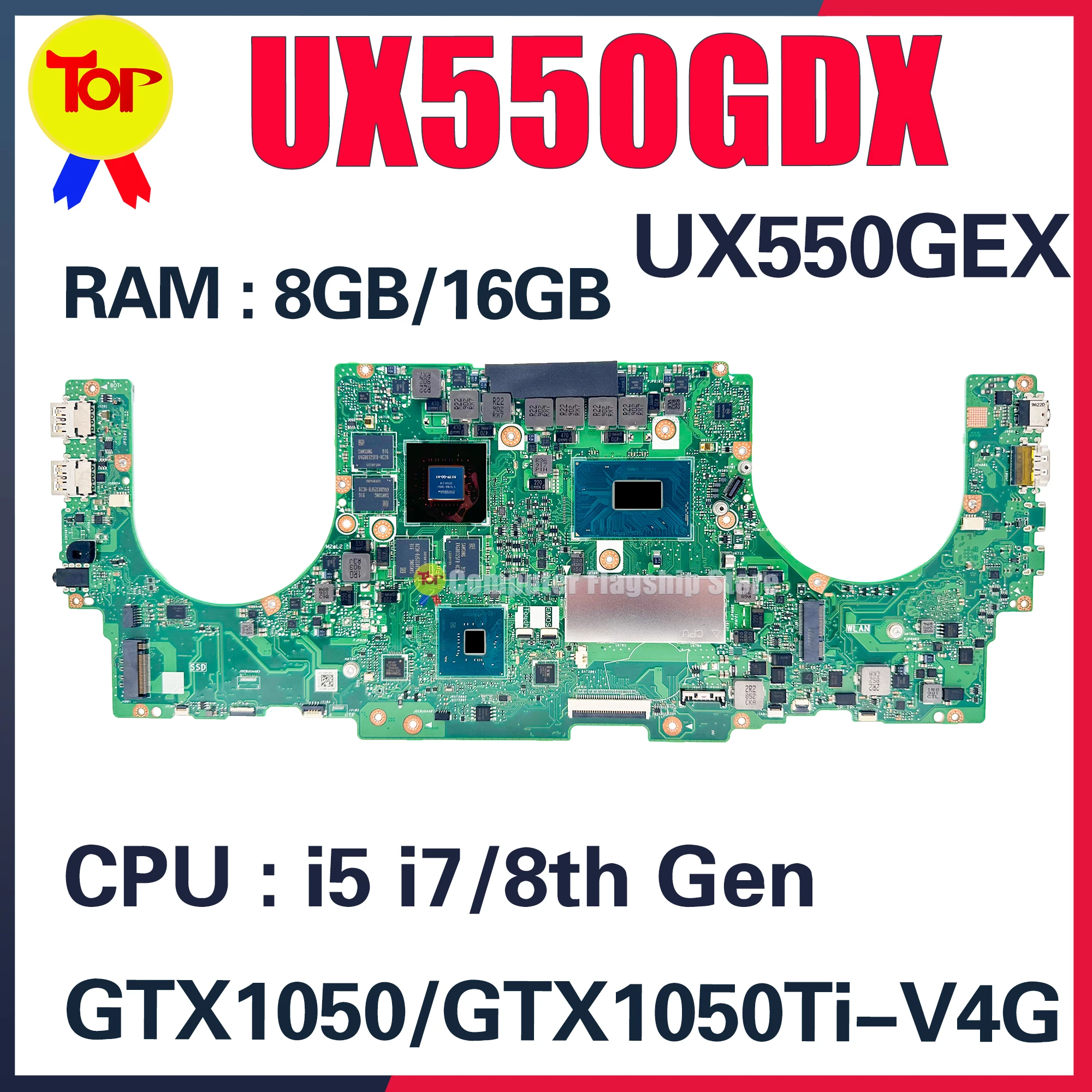 KEFU Mainboard For ASUS UX550G UX550GE UX550GD UX550GEX UX550GDX UX580G Laptop Motherboard i5 i7 GTX1050 GTX1050Ti 8G/16G-RAM