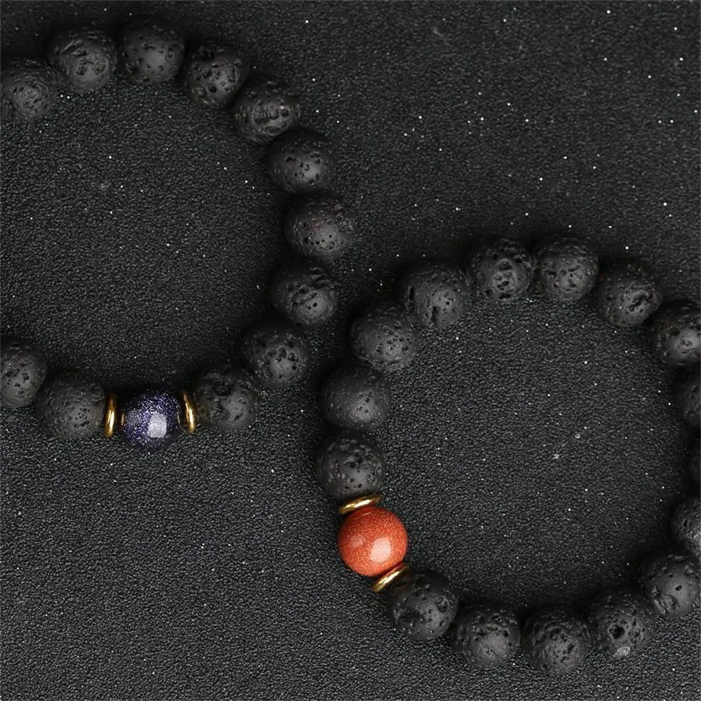 Galaxy Volcanic Stone Bracelet Natural Lava Rock Beads Unisex Jewelry for Men Women Couple Best Friend Handmade Boho Gift