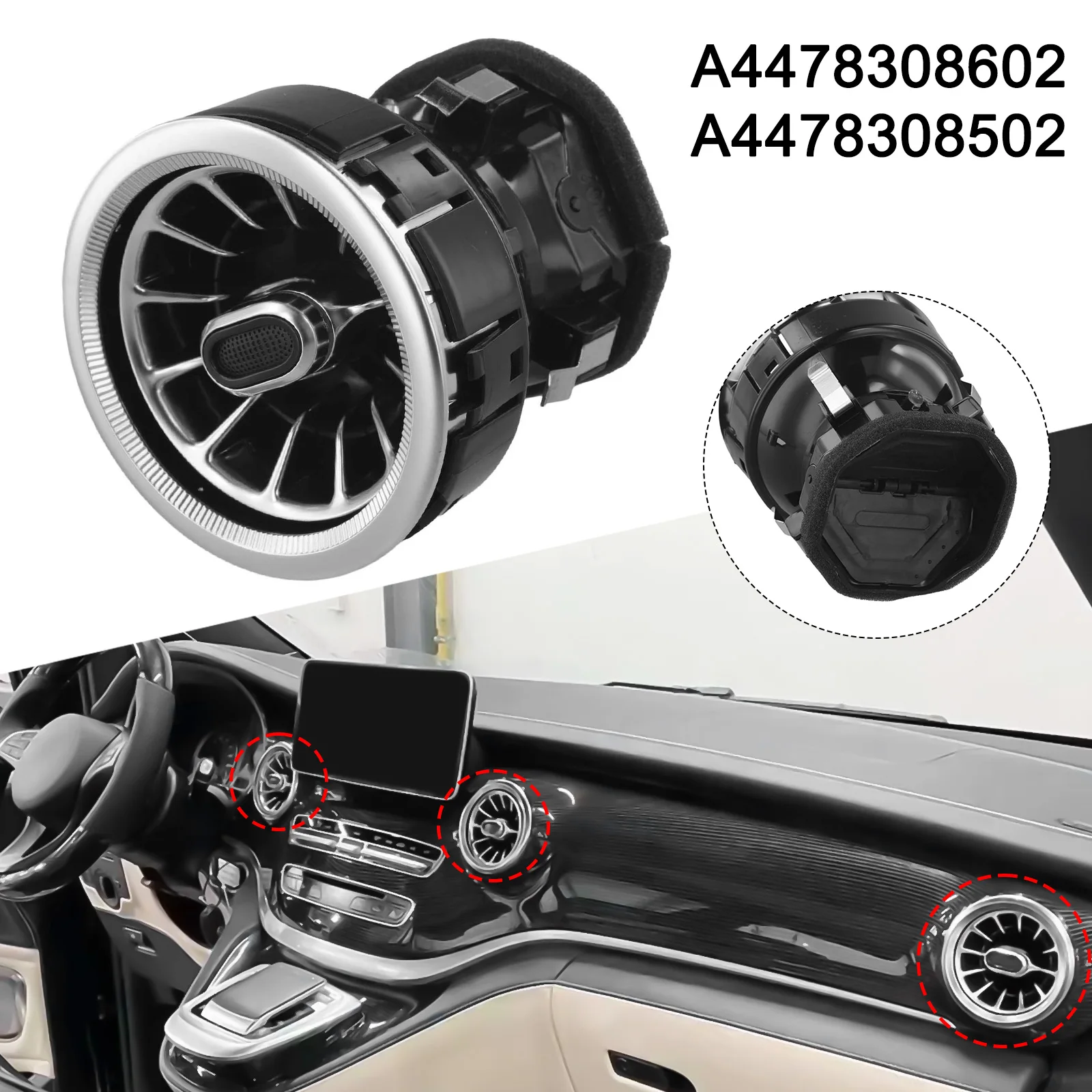 

Обновление салона автомобиля Черный Серебристый Воздуховыпускное отверстие для приборной панели автомобиля V-класса W447 Практичная и надежная функция быстрой установки