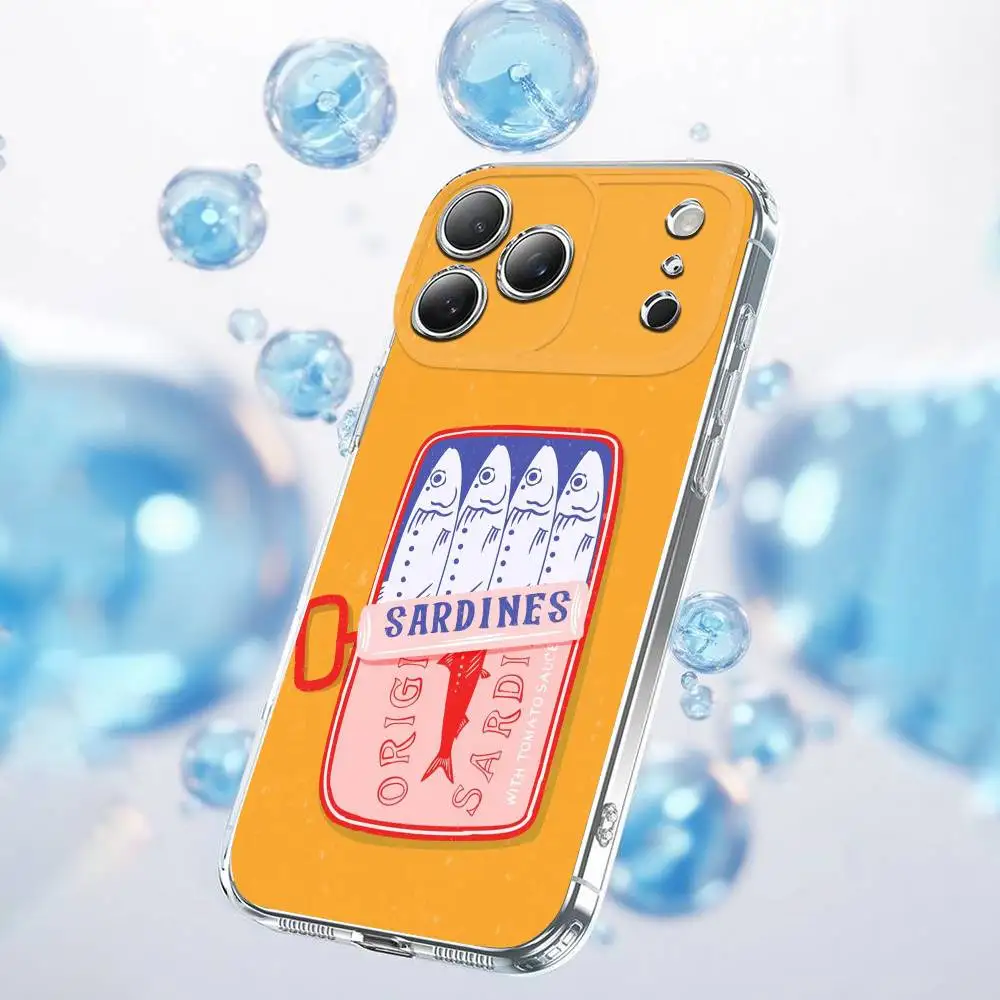 حافظة هاتف السردين المضحكة لهاتف آيفون 17,16,15,14,13,12,11,Plus,Pro,Max,Plus,E,Air,غطاء شفاف صغير