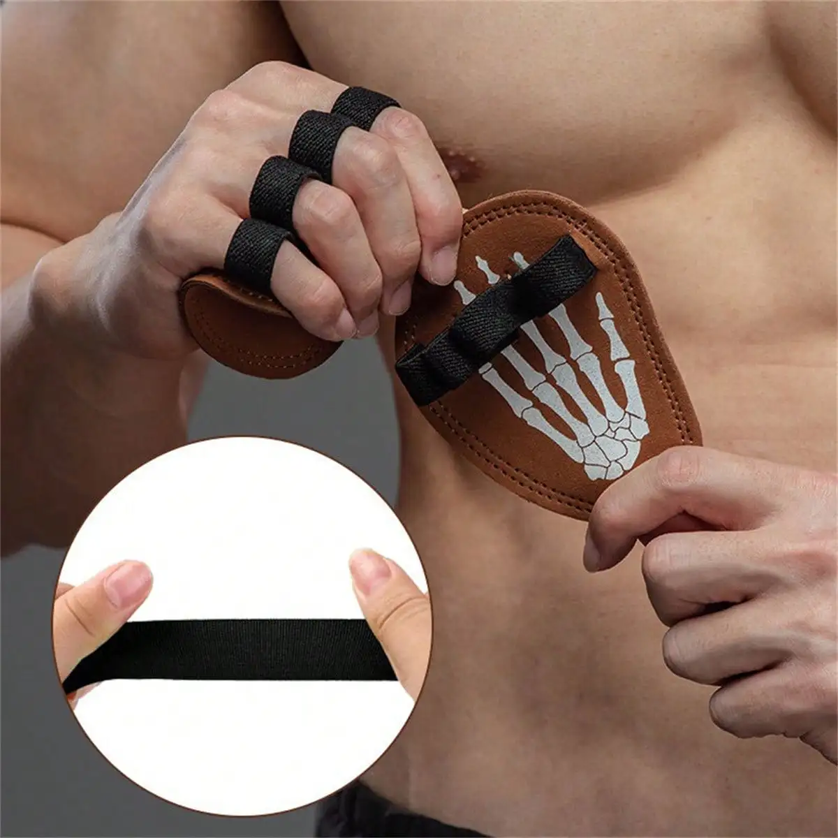 

1Pair Leather Gym Hand Grips With Skeleton Print Workout Palm Protector For Crossfit Weightlifting Pull-ups Fitness Accessories