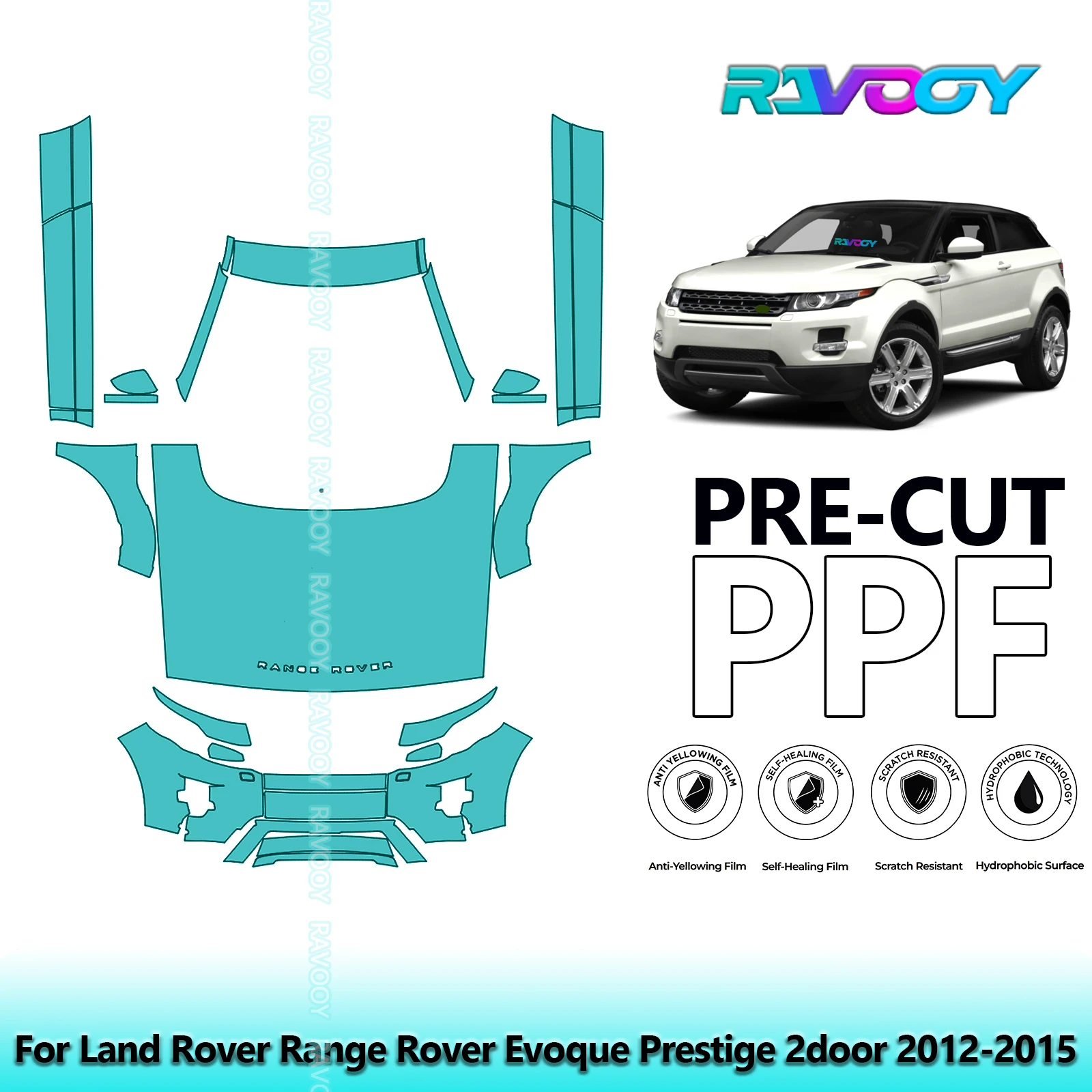 

8.5Mil Precut Paint Protection Film PPF Clear Bra Front Kit+Rockers For Land Rover Range Rover Evoque Prestige 2door 2012-2015