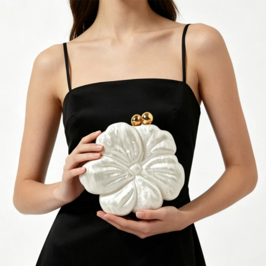 

New flower-shaped bag formal banquet party dinner bag women acrylic pearl white sweet box bags clutch purse chains shoulder bags