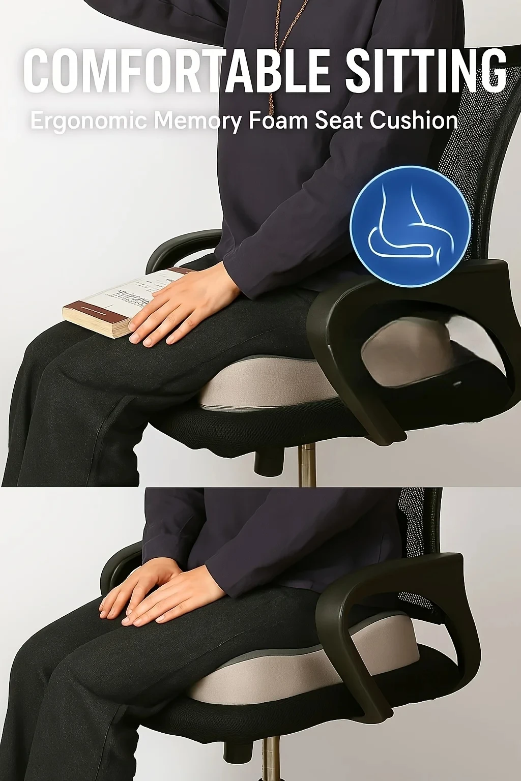 1 PCS Ergonomic Memory Foam Seat Cushion Tailbone Pressure Relief Orthopedic Chair Pad for Office Desk Home Student Long Sitting