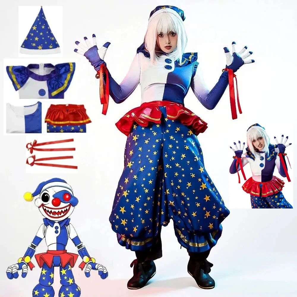 

Anime Security Breach Moondrop Joker Cosplay Full Set Hat Hand Accessories Halloween Style Role Play Party Performance Costume