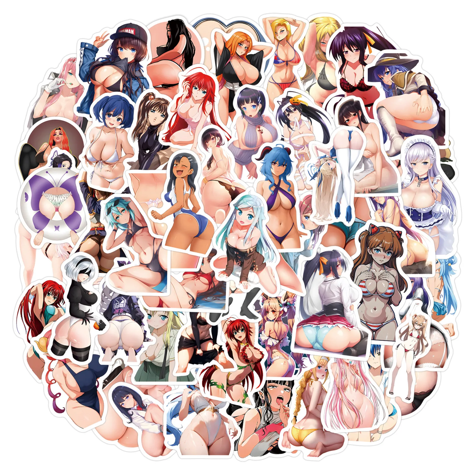 55pcs Anime Erotic Cute Bikini Sexy Girls Cartoon Sticker Laptop Skateboard Waterproof Graffiti DIY Adult Decals