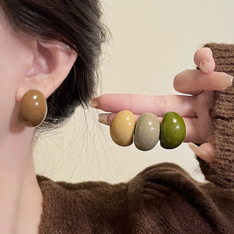 

Korean Semi-Circle Acrylic Resin Stud Earrings For Women Fashion Vintage Earring Jewelry Accessories Party Gifts